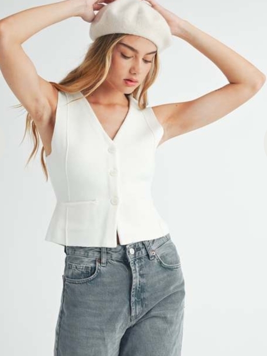 Mable Tops - Mable Ellie Button Down Vest Cream  Small